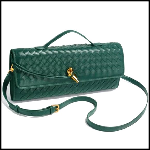 Woven PU Leather Clutch Evening Bag with Detachable Strap 12x5